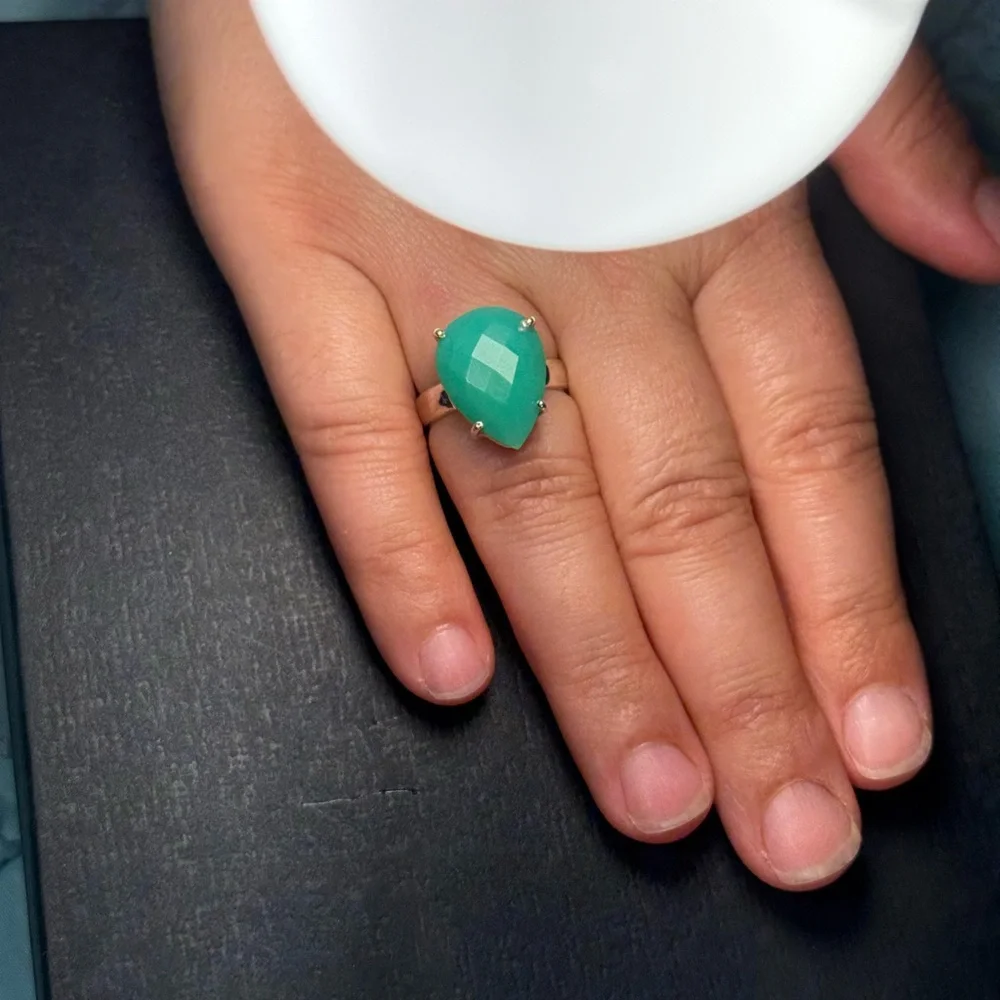 Green Onyx Ring 5.88g Pear Cut Gemstone Size 7.25